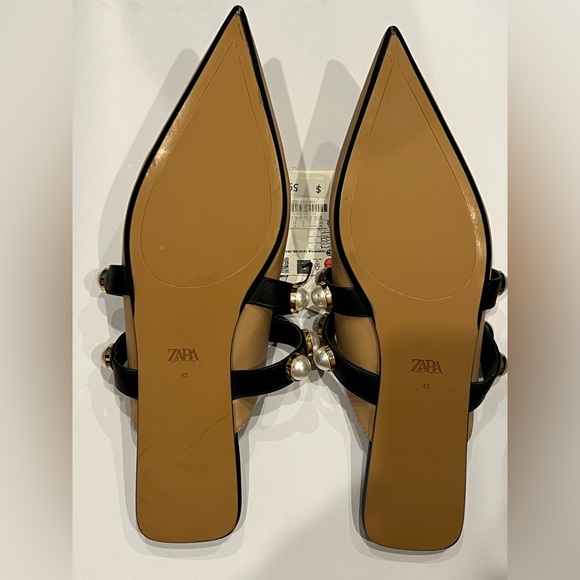 NWT Zara Brown Mules with Pearl Straps - Picture 3 of 3